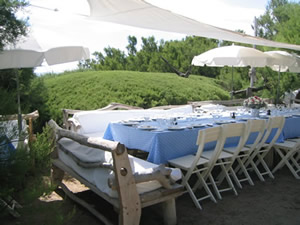 A large table setting at Club 55 in St Tropez