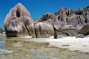 the famous rock formations in la Digue, Seychelles